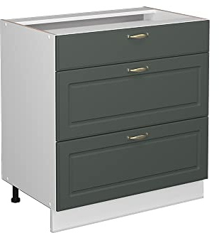 Vicco Küchenunterschrank Fame-Line, Grün-Gold Landhaus, 80 cm | MDF-Front · Ohne Arbeitsplatte · Höhenverstellbare Füße · Metallgriffe · Metall-Vollauszüge