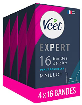 Veet Expert - Lot de 64 Bandes De Cire Froide - Maillot - Peaux Sensibles