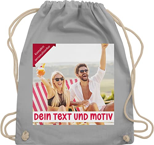 Turnbeutel Rucksack - eigenem Bild - Eigenes Foto Geschenk I - Unisize - Hellgrau - kita wechselkleidung beutel selbst drucken photo stoffbeutel turnsackerl kindergarten kinder selber gestalten