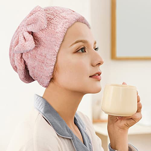 Anoudon 2 panni per capelli in microfibra, per le donne, per capelli asciutti e veloci turbante per capelli bagnati, con tappo per capelli asciutti