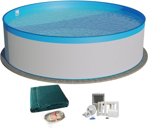 Planet Pool Stahlwandpool Set (3-teilig) rund 450x120 cm, Stahl 0,4 mm weiß, Folie 0,3 mm blau, Overlap