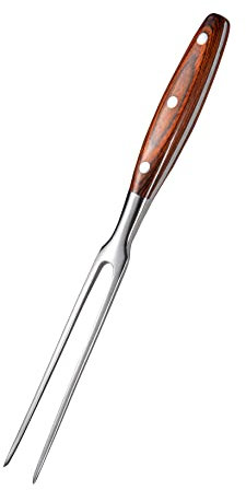 IMEEA Forchetta da carne da 29,8 cm in acciaio inox con manico in legno: Forchetta a due rebbi per carne e barbecue