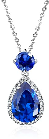 YONVUN Tropfen Anhänger Kette Damen Kristall Diamant Edelstein Halskette Träne ovale Birne Zirkon Geburtsstein Rubin Smaragd Saphir Silber Schmuck Set Geschenk für Mutter Frau Freundin Tochter