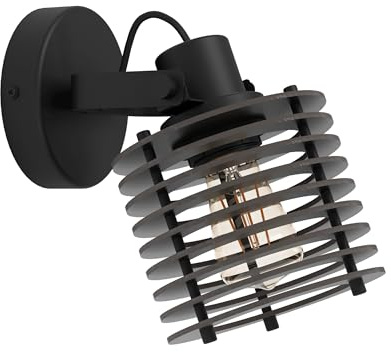Eglo Segovia, vägglampa för inomhusbruk med svängbar fläkt, väggspot av metall och trä i svart, vägglampa för vardagsrum och hall, E27-sockel