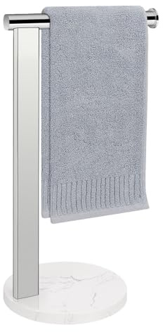 Siyzda Hand Towel Holder Stand for Bathroom, L- Shaped Standing Hand Towel Rack, Towel Bar Kitchen Vanity Countertop Organizer, SUS304 Stainless Steel Material (Marble Base, Chrome)