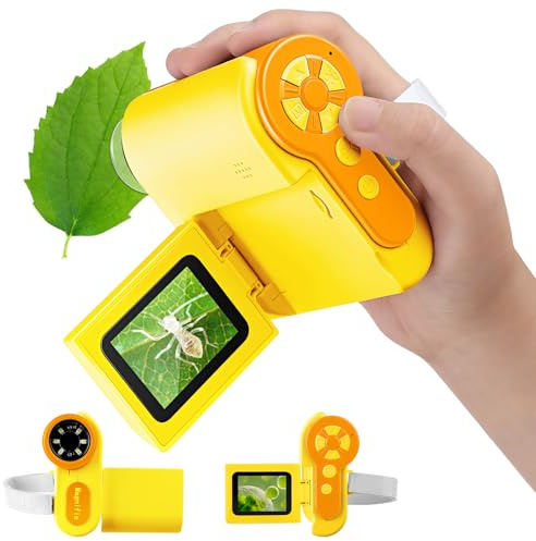 Barchrons 1000X Microscope for Kids 8-12, 4K HD Screen with 6 LED Lights, Portable Microscope for Outdoor STEM Learning, Rechargeable Science Kit, Birthday Easter Gifts for Kids