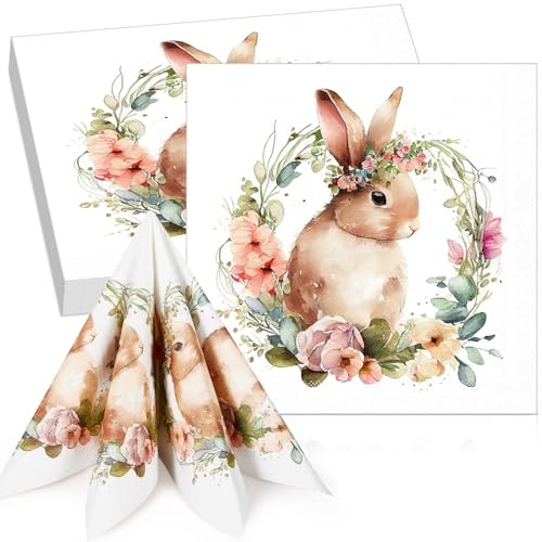 Tenare 50 Stück Ostern Hase Servietten 33 x 33 cm Einwegservietten Dekorative Frühling Party Papierservietten Hasen Servietten Gäste Servietten für Frühling Ostern Geburtstag Tischdeko Partyzubehör