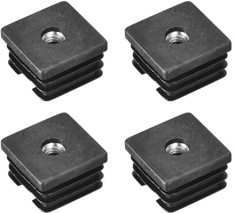 sourcing map 4Pcs Inserts for Square Tubes with M8-1.25mm Thread, for 1.38x1.38 OD Square Tube, Black Plastic Plug Caster Insert Chair End Caps Furniture