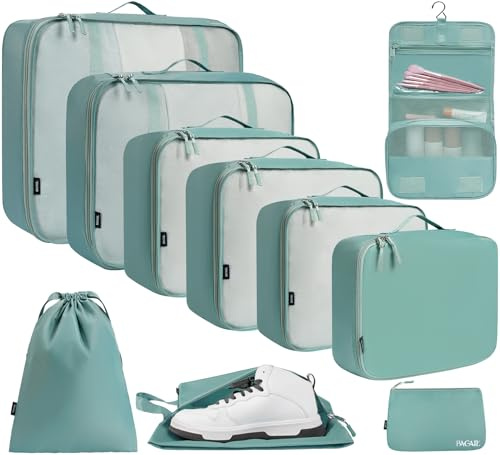 BAGAIL 10er-Set Packwürfel in verschiedenen Größen Packorganizer für Reisezubehör Handgepäck Koffer – Staubblau