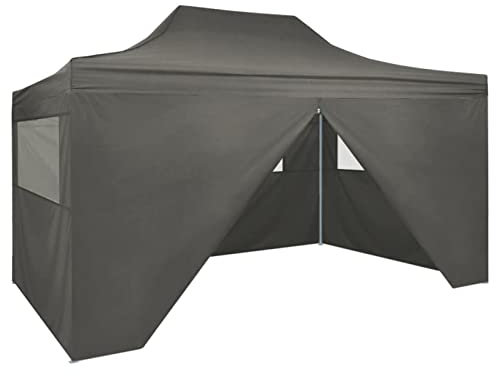Iiaky Profi-Partyzelt Faltbar mit 4 Seitenwänden 3×4m Stahl Anthrazit Grillpavillon SandsäCke Zelt