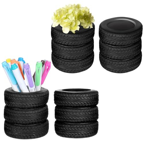 4 PCS Tire Shape Pencil Holder, Car Tire Pencil Holder, Black Pen Holder, Suitable for Classroom, School, Office, Study Room (Black)