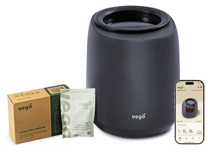 Vego Kitchen Composter, 4L Electric Composter Countertop 5 Modes Weight-Based Smart Compost Bin with App Odorless Auto-Cleaning Food Waste Compost Machine Indoor, Black