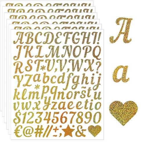 Calkkrer 6 Blätter Goldene Glänzende Selbstklebende Buchstaben Aufkleber, Wetterfeste Vinyl Sticker, DIY Klebebuchstaben Für Tür, Briefkasten, Wunschtext Aufkleber