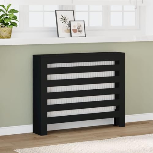Canditree 104 cm Modern Radiator Cover, Radiator Cabinet, Heater Cover With Horizontal Slats for Living Room Bedroom (Black)