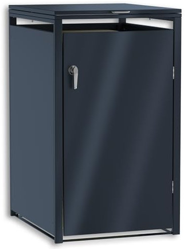 Ghiaviers - Copribidone singolo da 240 l, antracite, 1 pezzo, resistente alle intemperie, chiudibile e robusto, in acciaio, coperchio automatico con ammortizzatore a gas