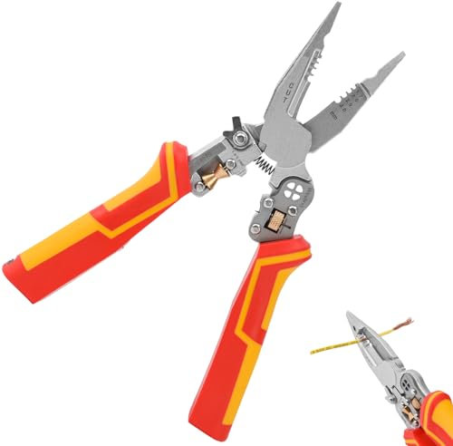 DAOUZL Pinza Spelafili,Pinze Spelafili per Elettricisti con Tester di Tensione, Spellacavi Elettrici per Spelatura,Taglio, resa,Sbavatura,Piegatura,Avvitatura,Taglio Viti, 1.7–3 MM