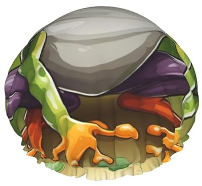 Cartoon Frosch Print Duschhaube mit Gummizug und wiederverwendbar für langes und kurzes Haar, doppelte Schichten Haarhaube