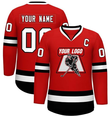 KONG JIMFAN Personalisiertes Eishockey Trikot,Hockey Kostüm für Erwachsene Locker Atmungsaktiv Eishockey Trikots mit Eigenem Namen Nummer Logo & Teamname,Sporttrikot für Mannschaften(#D Red)