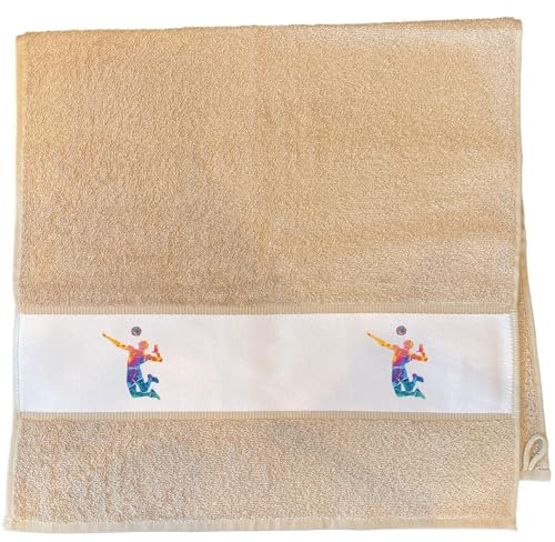 Huuraa Handtuch Volleyballer Bunte Silhouette Geschenk | 50x100cm Sand Baumwolle Handtuch Geschenkidee Beige Gästehandtuch mit Motiv Gästetuch Weich und Saugstark