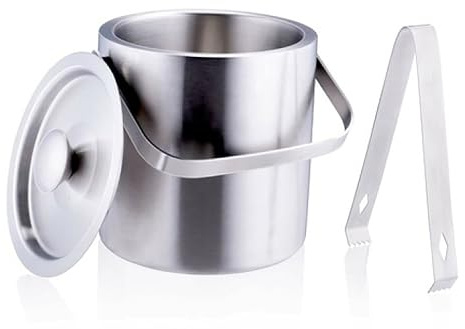 EISEIMER mit Deckel & Eiszange 1,2L aus Edelstahl doppelwandig Eiskühler Eiswürfelbehälter Eiswürfelkühler Eiskübel 67