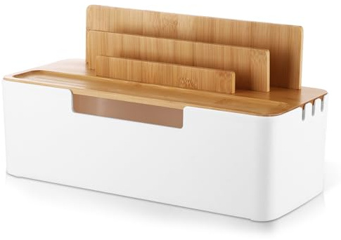 SENENQU Cable Tidy Box, 30 x 13 x 16cm Cable Management Box, Cables Organised Box Desktop Cord Organizer for Hiding Cables and Plugs