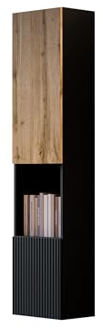 Mirjan24 Hängevitrine Cholon 2D mit Nische (Schwarz + Wotan Eiche) | Hängender Vitrinenschrank mit geriffelter Front, 4 Einlegeböden, Push-to-Open-System und offenem Dekofach
