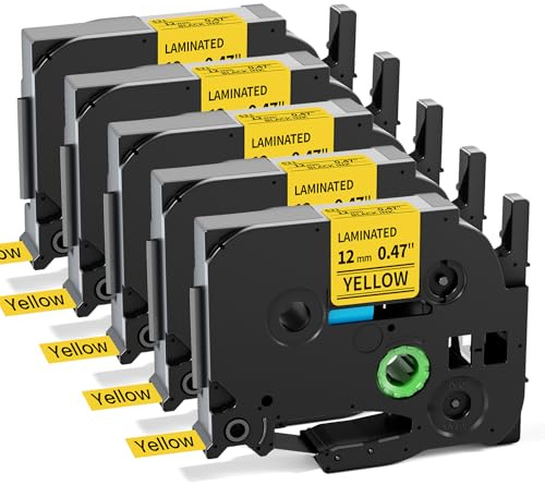 TZe-631 Nastro Giallo 12mm Compatibile con Etichettatrice Brother P-Touch | 12mm 0.47 Nastro Giallo TZe TZ-631 Etichette per Brother P Touch H100 H100HB H100R D410 CUBE D210 H107B 5Pz