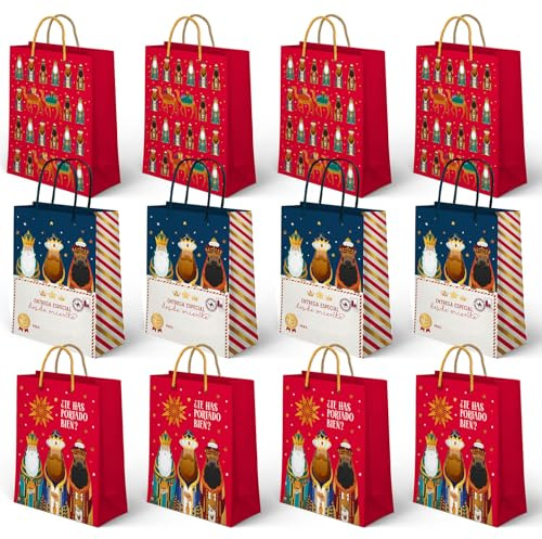OH YEAH 12 Geschenktüten Heilige Könige, 26 x 10 x 32 cm, 3 verschiedene Designs, Weihnachtsgeschenk, Geschenktüten zum Thema Heilige Könige, personalisierte Details, einzigartiges Geschenk