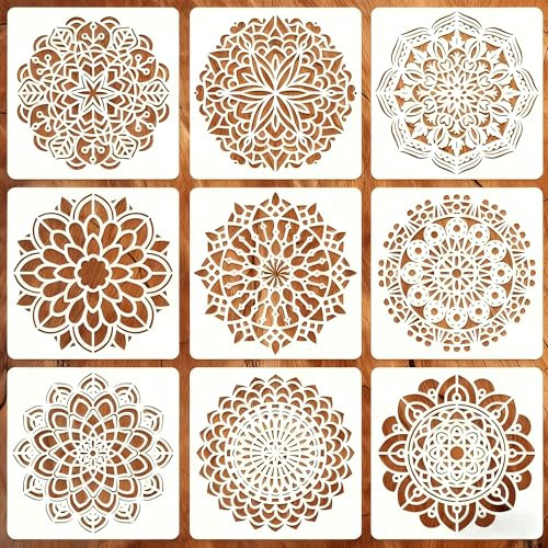CAPASTEC 9 St Målarmallar Återanvändbara Schablon Hantverksmallar Ritmallar Schablon För Målning För Heminredning Hantverk Scrapbooking 15,2x15,2cm