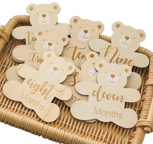 Sonwaha 7 Piezas Tarjetas de Hitos Mensuales de Bebés,Hitos De Madera Cumple Mes Bebe Nacido Regalo Accesorios Para Fotos Regalo Para Futuras Madres Padres