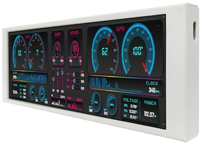 VSDISPLAY Computer-Temperatur-LCD-Monitor, 1280 x 480 mm, Weiß | IPS Mini Stretched Bar Screen, Supports DIY CPU GPU RAM Data Theme