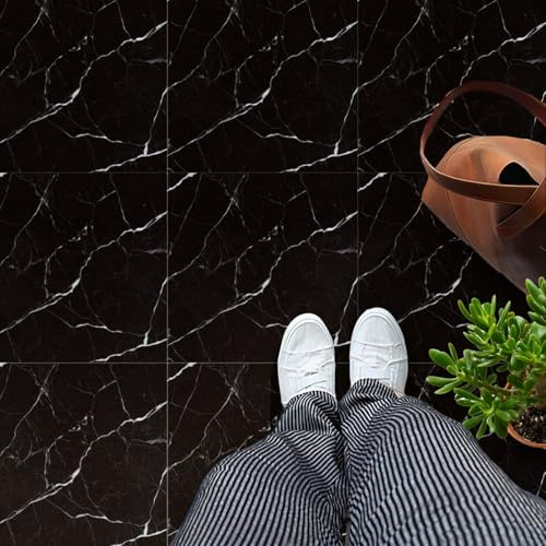 Celestdeco Self Adhesive Floor Tiles,30x30cm Peel and Stick Floor Tiles,10 Pack Black Marble Effect Flooring,Waterproof Slip Resistant for Kitchen,Bathroom,Laundry Room