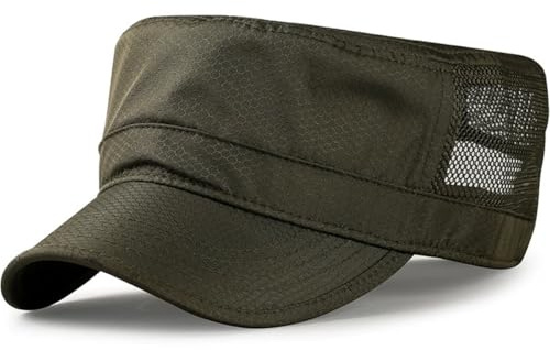 HIQIU Military Cap Herren Sommer Cadet Hut Atmungsaktive Mesh Armee Cap | Verstellbare Leichte Flat-Top Baseball Kappe für Outdoor Sport