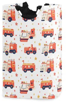 ALAZA Cute Cartoon Fire Truck Collapsible Laundry Basket, Laundry Hamper with Handles for Laundry Room Bedroom Bathroom