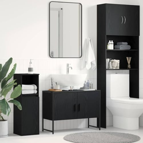 Mokuyary Armario de lavabo con puerta de roble negro, 80 x 30 x 60 cm, para muebles de baño pequeños en hoteles, apartamentos, habitaciones de invitados