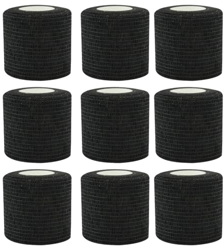 argtnayk strap sport bandage autoadhésif bandage medical 9 Rouleaux 7,5cm×4,5m Bande Cohésive Élastique Noir, Auto-adhésive pour Poignet Cheville Doigt Main, Pansement Sportif