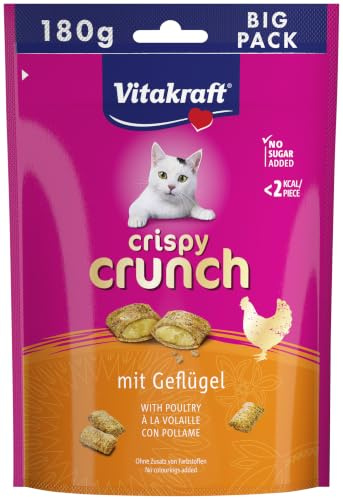 Vitakraft Crispy Crunch, Katzen Leckerli, knuspriger Katzensnack gefüllt mit Geflügel, im wiederverschließbaren Big Pack, ohne Zusatz von Zucker (1x 180g)