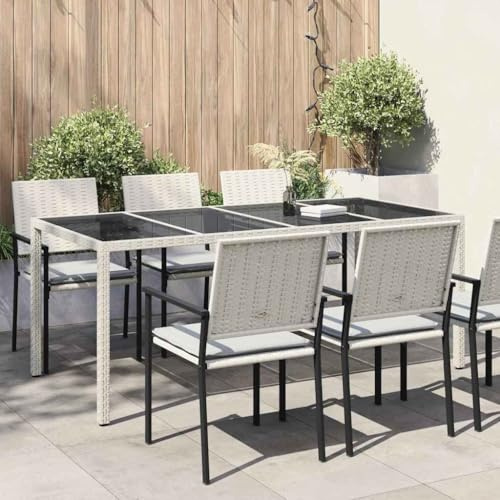 Pindolar Gartentisch Weiß Poly-Rattan 190 x 90 x 75 cm stabil wetterfest pulverbeschichteter Stahlrahmen Terrassentisch für Outdoor Loungetisch platzsparend komfortabel