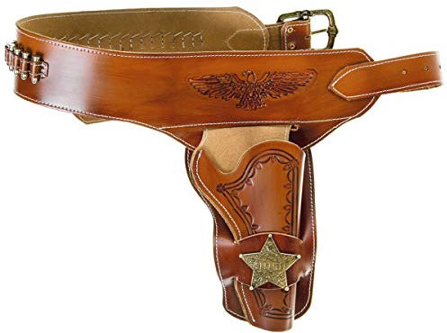 Denix Leder-Holster Pistolengurt mit Stern für 1 Colt inkl. 24 Kugeln Hellbraun