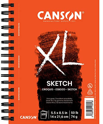 Canson XL Series Skizzenblock aus Papier für Holzkohle, Bleistift und Pastell, seitliche Drahtbindung, 22,7 kg, 5,5 x 8,5 Zoll, 100 Blatt