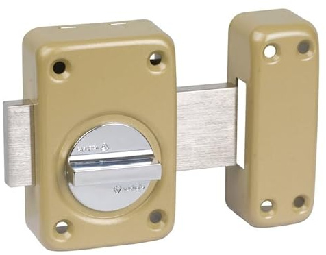 ASSA ABLOY VACHETTE Verrou mécanique 7640 Vachette-A bouton-V136-Vernis-Cylindre L.60-16151000 | Verrou à bouton bronze - Cylindre 60 mm - Pêne 110 mm - Série V136 - Vachette