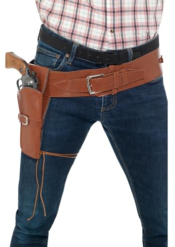 Smiffys Erwachsener Kunstleder Einzelholster mit Gürtel, Bräunlich Halloween