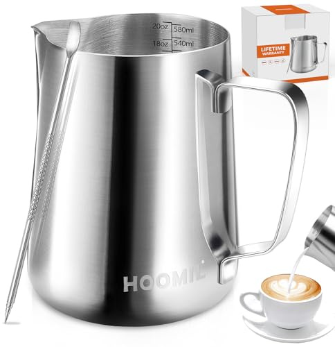 HOOMIL Milk Frothing Pitcher, 12oz/20oz/32oz Stainless Steel Steaming Pitcher Barista Milk Frother Cup Jug for Espresso Machine Coffee Cappuccino Latte Art - 20oz