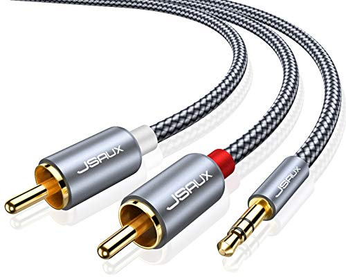 JSAUX RCA to 3.5mm Cable, Phono to 3.5mm Jack Stereo Red and White Aux Cord Headphone Mini Jack Audio Y Splitter Compatible with Hi-Fi Amplifier Speaker DJ Controller Turntable TV Car Phone-4.5m