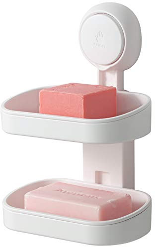 TAILI Seifenschale mit Ablauf für Badezimmer, MAX Halten 3 KG, Doppelter Seifenschalen ohne Bohren, Seifenhalter Wandmontage, Seifenhalter mit Saugnapf für Dusche, Küche Schwammhalter, Plastik in Weiß