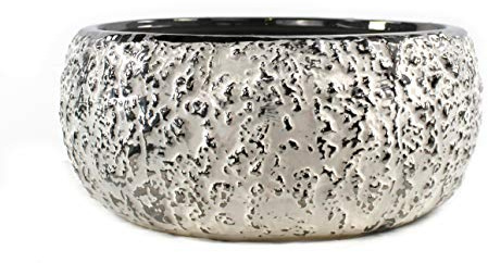 DARO DEKO Keramik Pflanz-Gefäß rund weiß-Silber Ø 31cm x 14cm