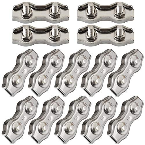 Cozihom 1/8 Inch M3 Stainless Steel Duplex 2-Post Cable Clamp, Wire Rope Clip Cable Clamp, Pack of 14