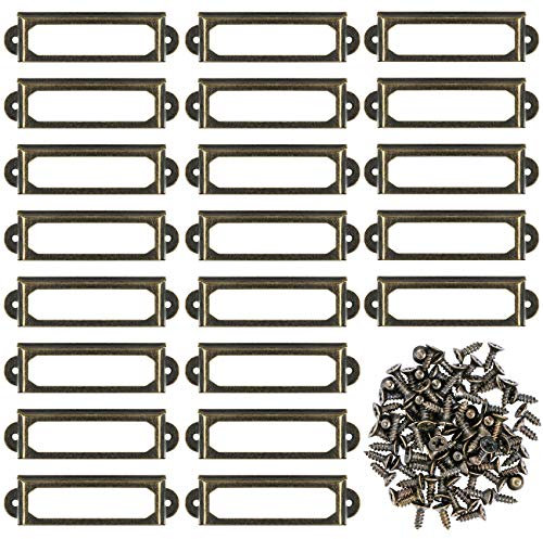 Kyrio 50Pcs Metall Etikettenhalter Möbel Schublade Schrank Kartenhalter Tag Namensschild Etikettenrahmen mit Schrauben für Office Library Bücherregal Regale Bronze S-2.36 x 0.67 / 59 x17mm