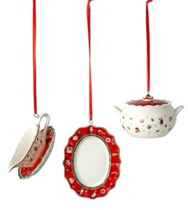 Villeroy & Boch - Toy's Delight Ornamente Servierteile Set 3-teilig Rot und Weiß, Ornament, Baumschmuck Geschirr, Weihnachtsdekorationen, Deko Weihnachten, Weihnachtsdeko, Premium Porzellan