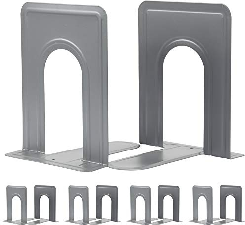 Book Ends, Bookends for Shelves Metal Bookends Book Ends for Office Nonskid Heavy Duty Book Ends for Shelves White 6.69 x 4.9 x 4.3in, 5 Pair/10 Piece (Grey)